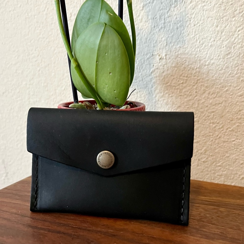 new portland leather • black mini envelope wallet
